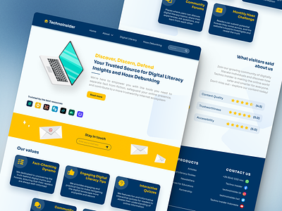 TechnoInsider — Web Onboarding Design blue theme design blue web design blue yellow web design digital literacy web ui ui website user interface design web design web onboarding design website design