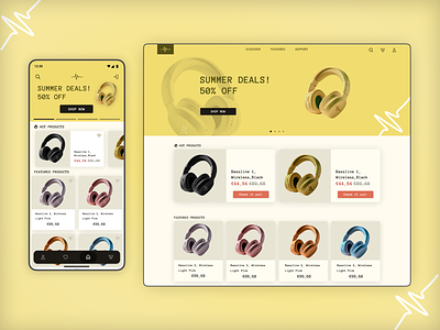 Headphones store mobile and website branding design e comerce graphic design logo mockup ui ui design