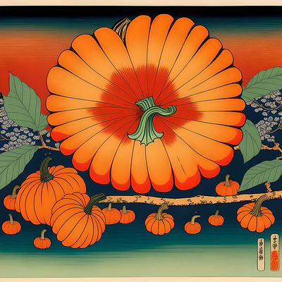 Pumpkin Study - Japanese Style AI - D autumn design fall flower garden halloween hydrangea illustration pen peony portrait pumpkin sunflower ui