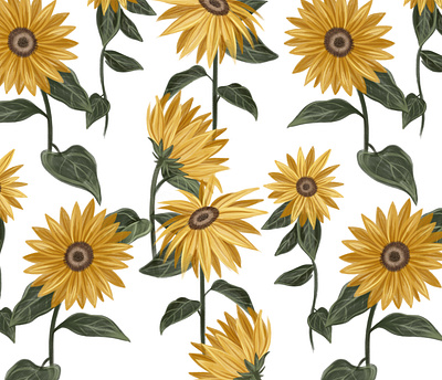 Sunflowers design drawing illustration pattern procreate seamless sunflower