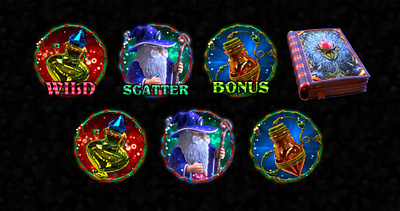 Set of slot machine symbols for the casino game "Magical Potions characters art design digital art digital design gambling game art game design graphic design magical slot magical themed slot characters slot design slot machine slot symbols symbols art symbols design