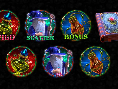 Set of slot machine symbols for the casino game "Magical Potions characters art design digital art digital design gambling game art game design graphic design magical slot magical themed slot characters slot design slot machine slot symbols symbols art symbols design