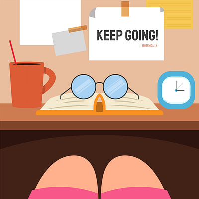 Keep Going! book clock coffee design drawing eyeglass glass graphic design illustration illustrator keep going study table typography vector vector art