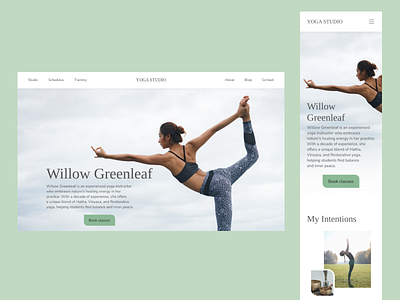 Yoga Studio website Homepage aesthetic app clean concept design desktop figma green homepage landing leaves meditation minimal nature ui ux webdesign website yoga zen