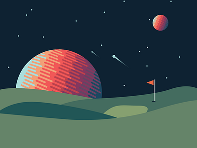 Par 238,900 blue design golf graphic design green illustration navy night orange planets sky space stars vector