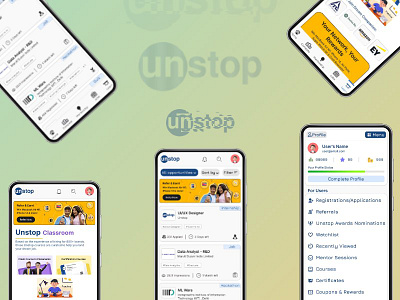 Revamping Unstop's mobile application’s UI design branding logo product design ui ux