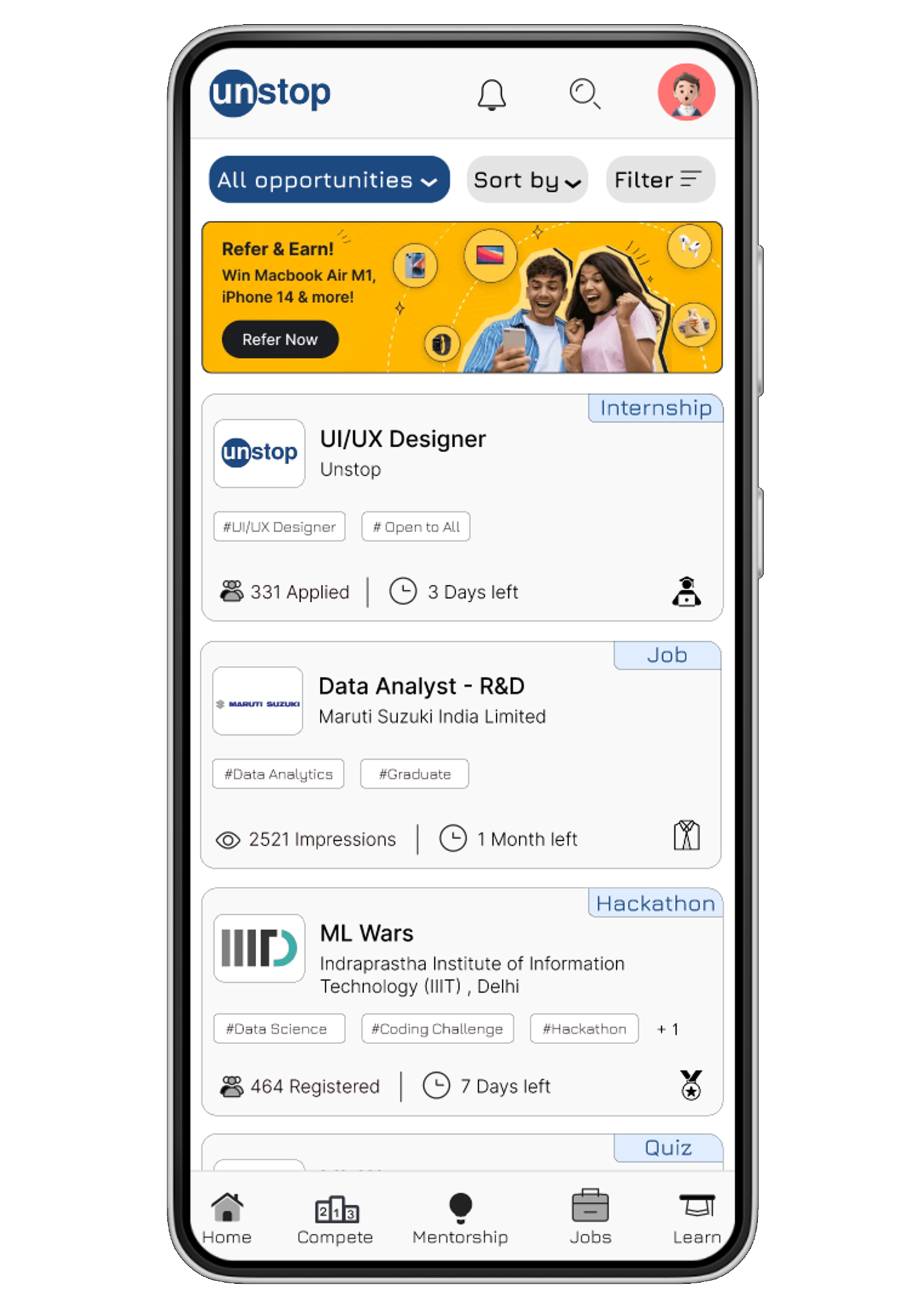 Revamping Unstop's mobile application’s UI design by Arihant on Dribbble