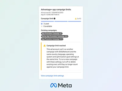 Meta App Campaign Limit Feature ads manager meta product design systems ui ui ux