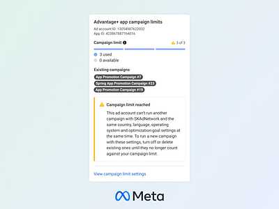 Meta App Campaign Limit Feature ads manager meta product design systems ui ui ux