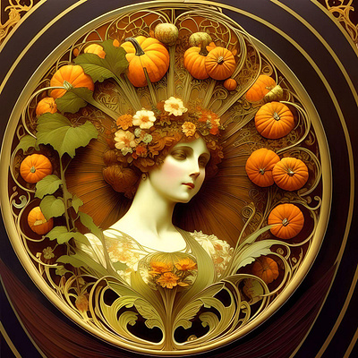 Pumpkin - AI - Art Nouveau - B 3d animation branding graphic design logo motion graphics pumpkin ai art nouveau b ui