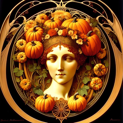Pumpkin - AI - Art Nouveau - C 3d animation branding graphic design logo motion graphics pumpkin ai art nouveau c ui