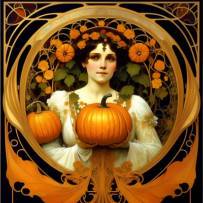 Pumpkin - AI - Art Nouveau - F 3d animation branding graphic design logo motion graphics pumpkin ai art nouveau e ui