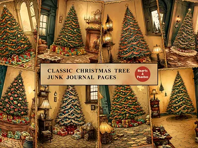 Classic Christmas Tree Junk Journal Pages christmas christmas backgrounds christmas junk journal kit christmas junk journal pages christmas printable journal christmas printable pages christmas scrapbooking christmas tales christmas tree design digital art digital download graphic design holiday ephemera illustration retro christmas santa claus junk journal pages vintage christmas ephemera watercolor xmas