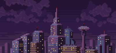 Seattle 2-Nighttime illustration pixel art seattle