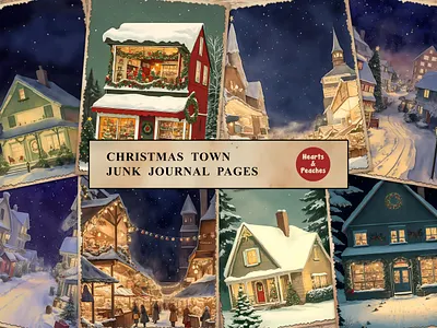 Christmas Town Junk Journal Pages christmas christmas junk journal kit christmas printable journal christmas printable pages christmas scrapbooking christmas tales christmas town christmas tree cozy christmas design digital art digital download graphic design holiday ephemera illustration retro christmas santa snow watercolor xmas