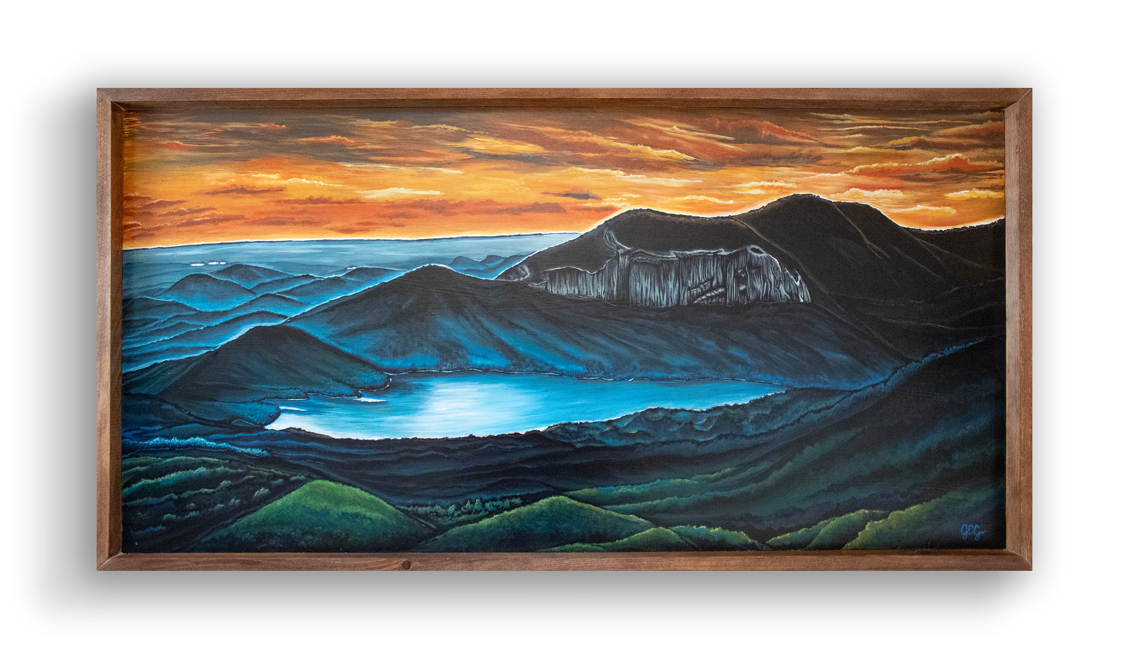 Caesar's Head Overlook, Acrylic Painting acrylic appalachia art blue ridge mountains cliffs clouds haze lake landscape mountains painting realism rural sky sunset
