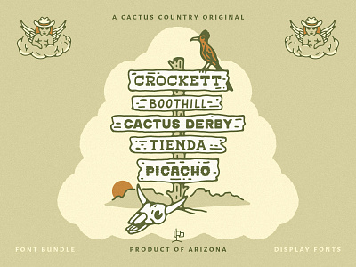 Cactus Country Fonts - Bundle arizona boothill cactus derby cow skull cowboy crockett desert display font dusty font bundle fonts grit hand drawn font picacho tienda typeface western wooden sign