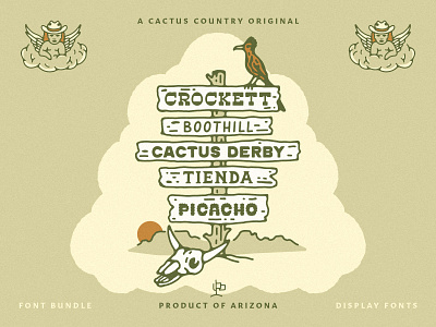 Cactus Country Fonts - Bundle arizona boothill cactus derby cow skull cowboy crockett desert display font dusty font bundle fonts grit hand drawn font picacho tienda typeface western wooden sign