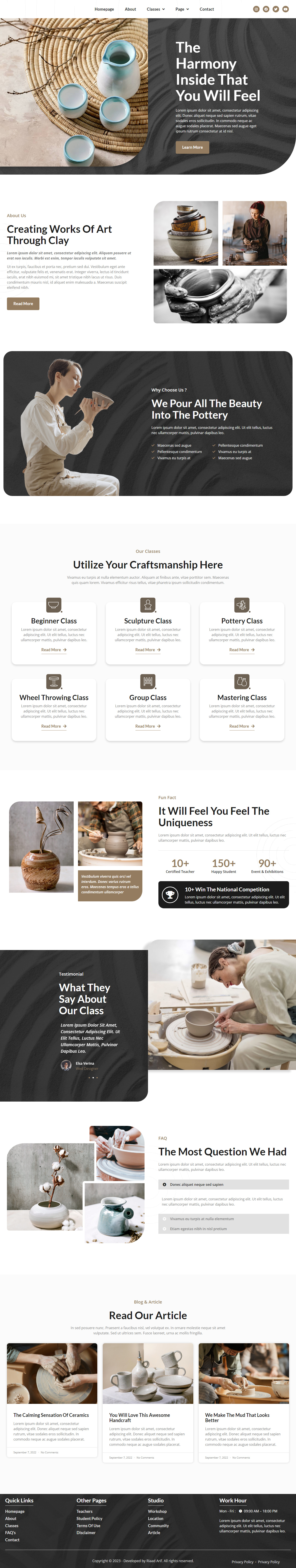 Pottery & Ceramics Studio Website agency website art website ceramics website course website decoration website development furniture website gifts handcraft website handmade website interior website pottery website responsive website riaad arif studio website web design website design wordpress landing wordpress website workshop