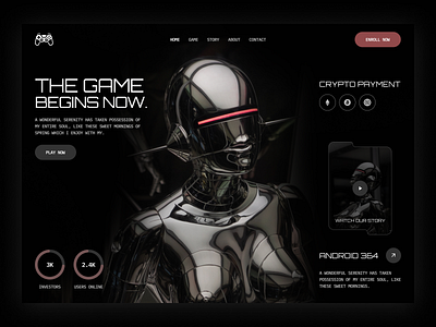 Gaming Robot Gamer Website Landing Page Inspiration above the fold ai design future futuristic gaming landing minimal modern robot ui ux website