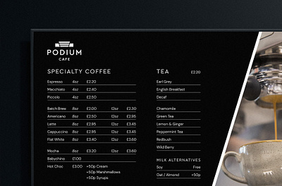 Podium Cafe Menu branding design logo menu typography