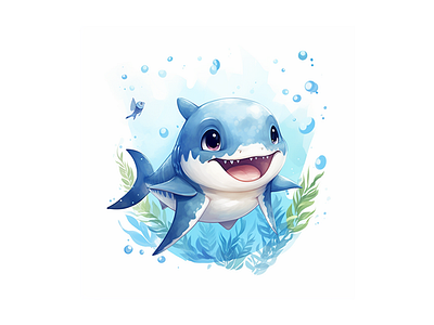 Cute Sea Animal Shark Illustration kids art