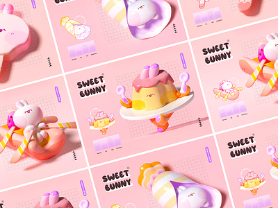 Sweet Bunny 02 3d bunny c4d cute design dessert food ip lovely mascot pink rabbit zhang 张小哈