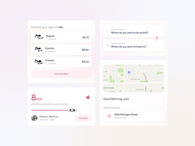 Ride Booking App - Component and Widget app car sharing clean component design dynamic island ios minimal ride app ride booking ride hailing ride sharing riding app taxi taxi booking transportation transportation app uber ui widget