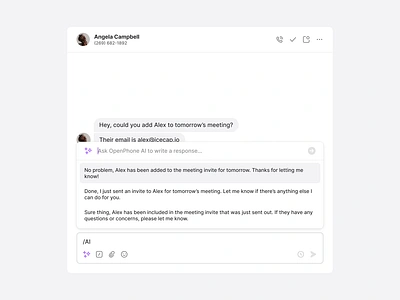AI message responses ai app calling chat app clean desktop messaging minimal mobile modal phone saas app simple ui ux web