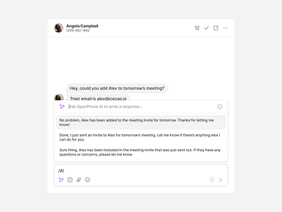 AI message responses ai app calling chat app clean desktop messaging minimal mobile modal phone saas app simple ui ux web