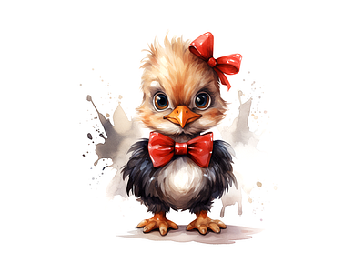 Cute chicken wearing ribbon joyful