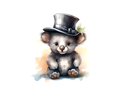 Cute koala wearing a hat joyful