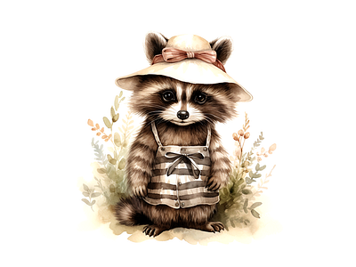 a cute raccoon wearing a hat dress up