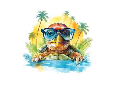 Adorable turtle wearing summer vibes glasses joyful