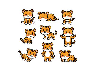 Tiger Doodle Set babytiger cute cutetiger doodle icon illustration logo tiger vector