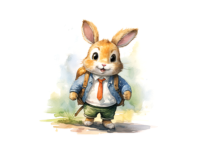 Cute rabbit wearing school clothes joyful