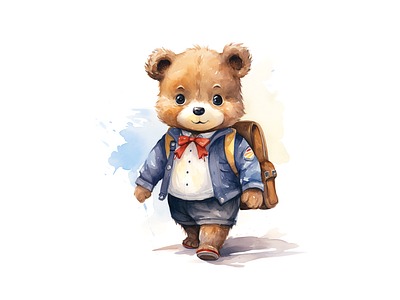 Cute Bear Wearing School Clothes joyful