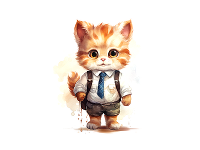 Cute cat wearing school clothes joyful