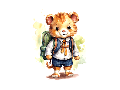 Cute lion wearing school clothes joyful