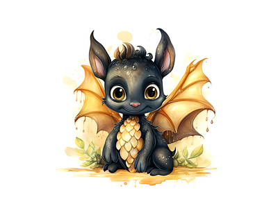 Cute Black Baby Dragon with Big Round Eyes joyful