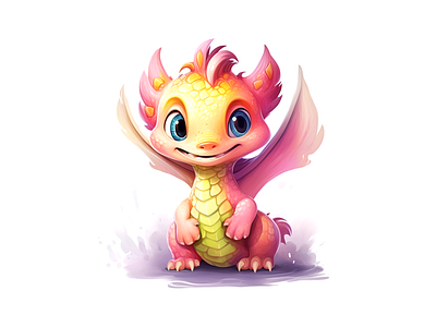 Cute pink baby dragon smilling joyful