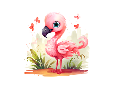 Cute Flamingo with big round eyes cheerful