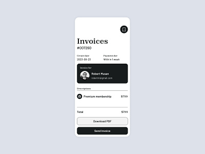 Daily UI 46. Invoice app design black and white daily ui daily ui challenge invoice invoice app design mobile app mobile design mono tone ui ui challange ui design ui designer ux ux design ux designer