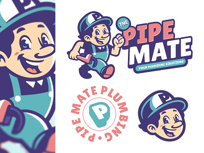 PIPE MATE PLUMBING bin cleaning bold branding cartoon character fun home service hvac illustration logo plumbing softwash