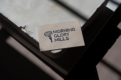 Hand-Carved Stamp Logo Design | Morning Glory Mills business card design contact card flour graphic design hand drawn ink logo logo design mill print print making stamp