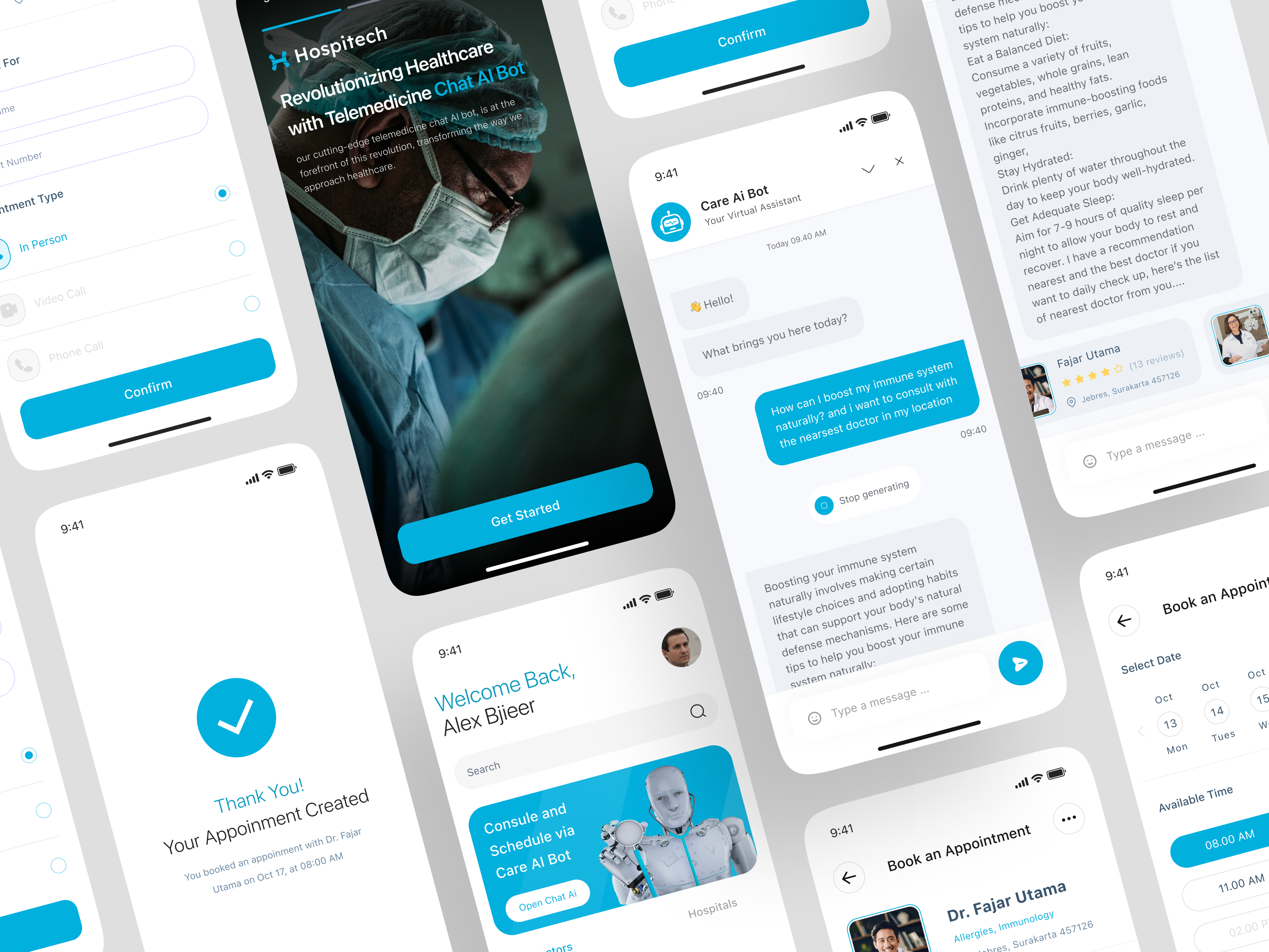 Hospitech - Telemedicine Chat AI Bot App booking clean consultation app doctor doctor app doctor appointment doctor booking app health app health record health tracker app medical report app medicine app minimalist mobile mobile app telemedicine app ui uiux ux wellness app