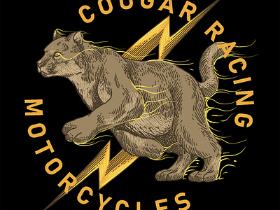 Cougar Racing Motorcycles big cat cougar cougar illustration cougar line art engraving art etching flash illustration garage logo hand drawn line art lion illustration medieval art motorcycle logo tony midi tony midi artwork wolfordeer wood cut