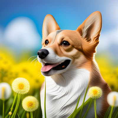 "A Happy Dog in a Sunny Field of Flowers"