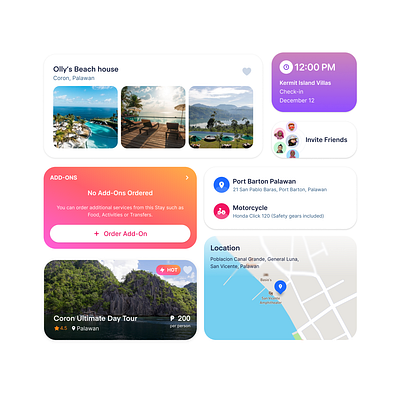 Travel Cards and Widgets cards map mobile app travel ui widgets