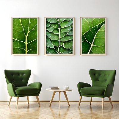 "Nature's Symphony: A Triptych of Green Leaves"